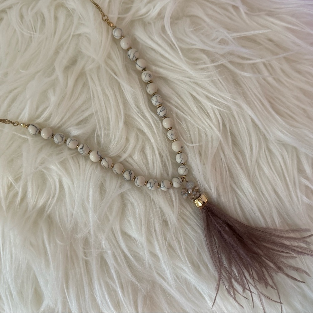 Feather & Marble Drop Necklace